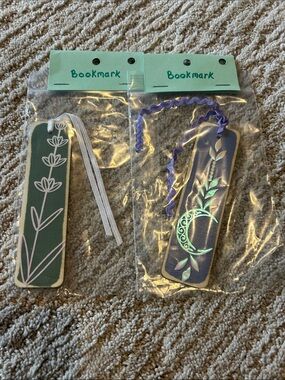 Floral Bookmark Set with Moon Accent - Green & Purple